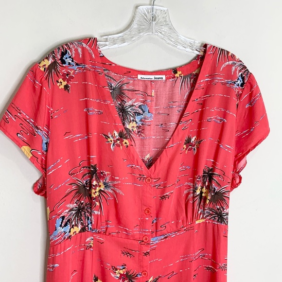 Reformation Denise Midi Dress (Sz XL) Button Down Tencel Red Fiji Print - Picture 4 of 15